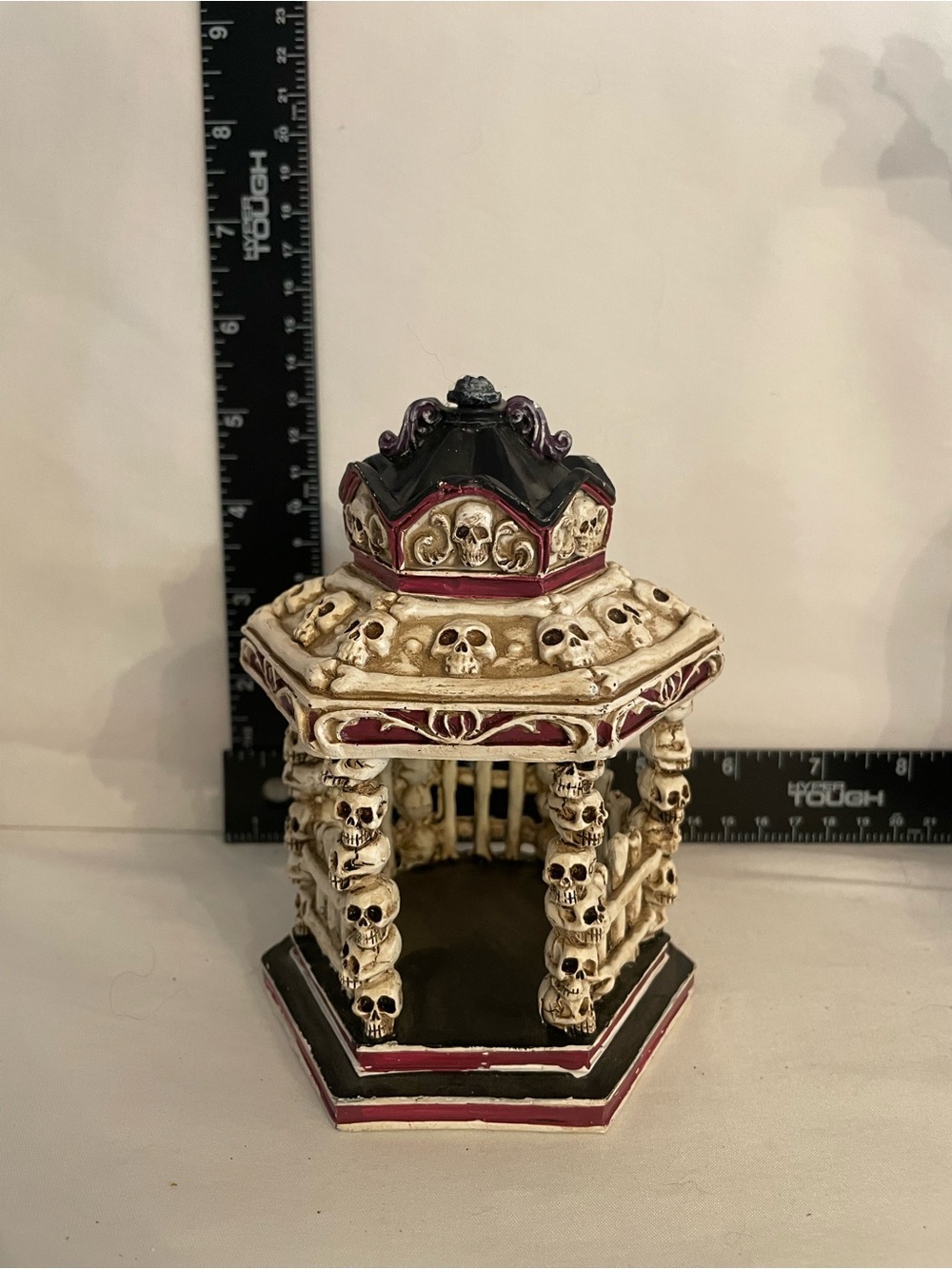 Skull Gazebo Decorative Accent - Black & Ivory with Red Trim